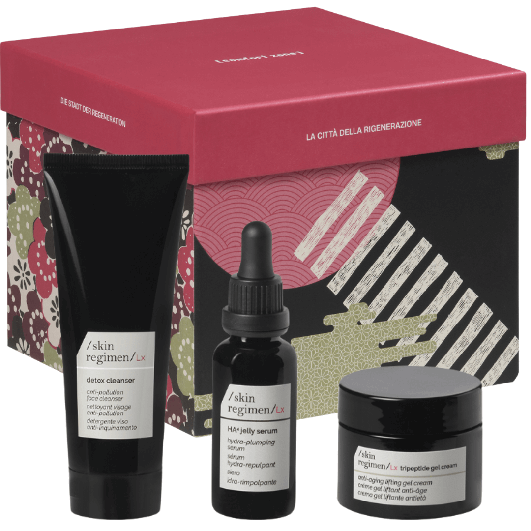 Nahaufnahme des Skin Regimen The Regeneration City Geschenksets – intensive Gesichtspflege zur Hautregeneration und zum Schutz vor urbanem Stress.