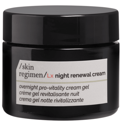 Skin Regimen LX Night Renewal Cream im edlen Glas-Tiegel – nährende Nachtcreme für regenerierte, glatte und erholte Haut am Morgen.