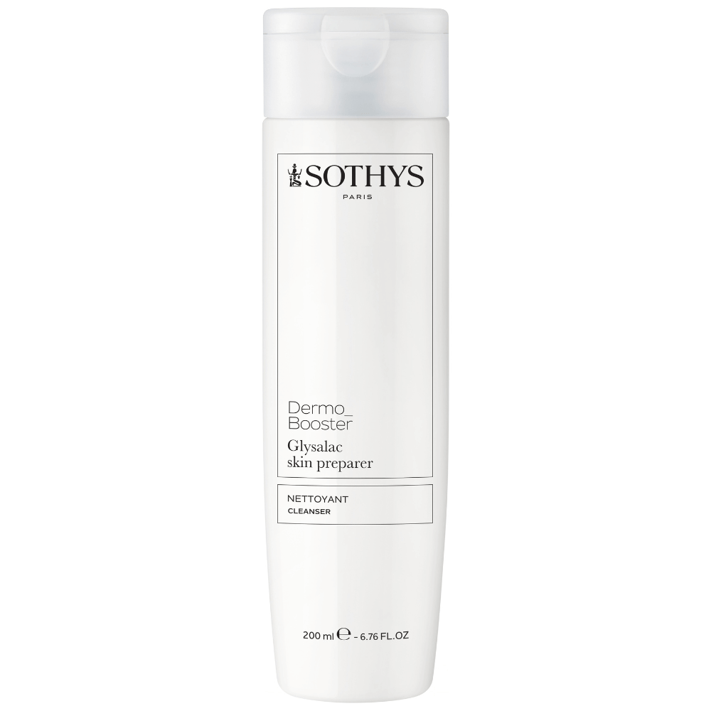 Sothys Glysalac Skin Preparer 200 ml – Reinigungsgel mit Glycol- und Salicylsäure in weißer Flasche, verfeinert Poren und sorgt für strahlendere Haut.