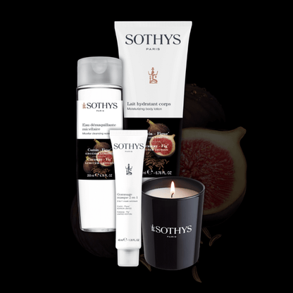 SOTHYS Limited Edition Kümmel &amp; Feige – Pflegeserie mit Mizellen-Reinigungswasser, Körperlotion, 2-in-1 Peeling-Maske und Duftkerze