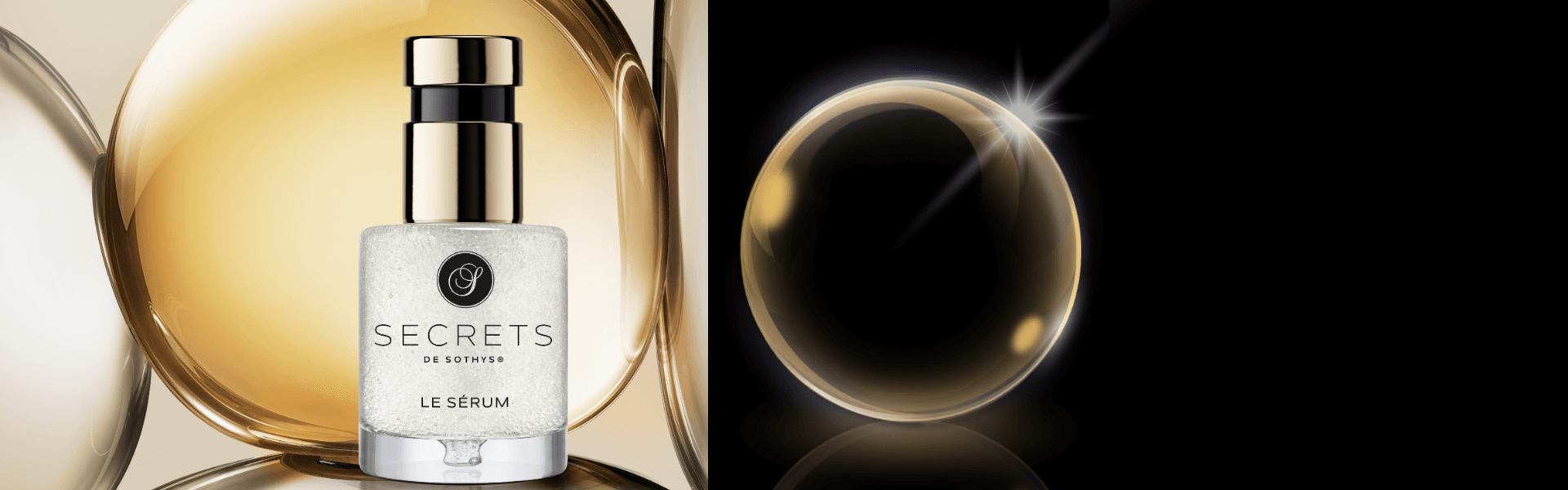 Sothys Paris Banner – luxuriöse, wissenschaftlich fundierte Hautpflege exklusiv bei ANADORE Kosmetik. Präsentiert wird das Secrets de Sothys Le Sérum in edlem gold-schwarzem Design.
